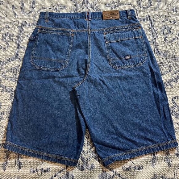 VTG Y2K Fubu Baggy Skater Blue Jean Jorts Shorts SZ 39 - Picture 1 of 8